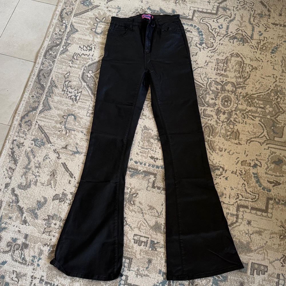 Edikted Black Flare Faux Leather Pants